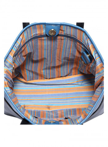 Leather Stitched Detail Tote Bag Black/Blue