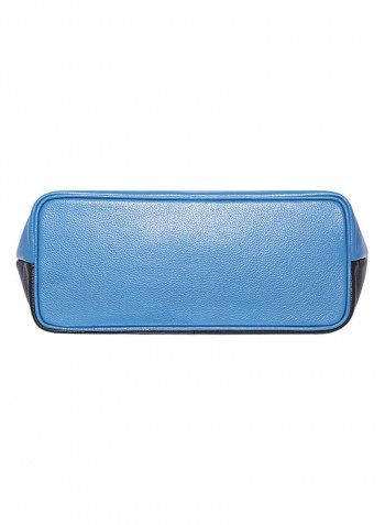 Leather Stitched Detail Tote Bag Black/Blue