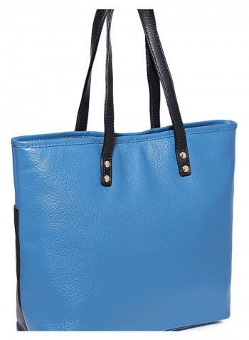 Leather Stitched Detail Tote Bag Black/Blue