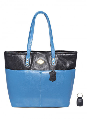Leather Stitched Detail Tote Bag Black/Blue