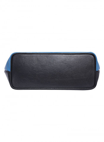 Leather Stitched Detail Tote Bag Black/Blue