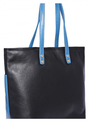 Leather Stitched Detail Tote Bag Black/Blue