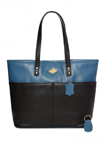 Leather Stitched Detail Tote Bag Black/Blue