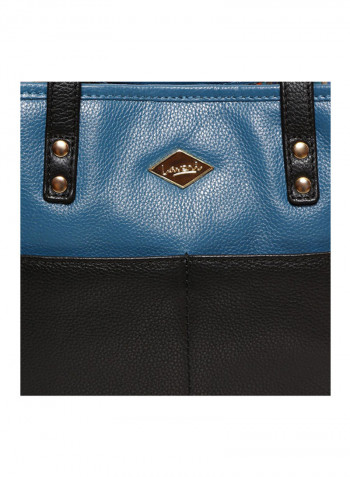 Leather Stitched Detail Tote Bag Black/Blue