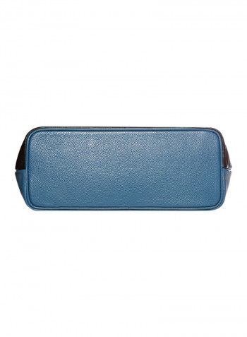 Leather Stitched Detail Tote Bag Black/Blue