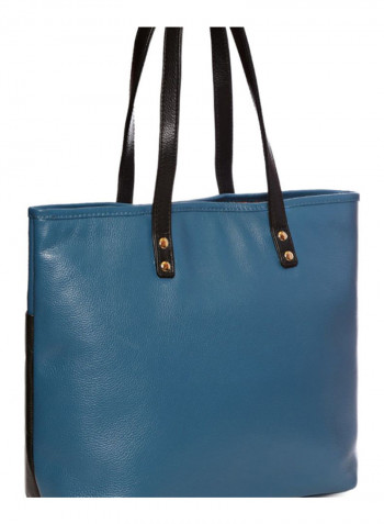 Leather Stitched Detail Tote Bag Black/Blue