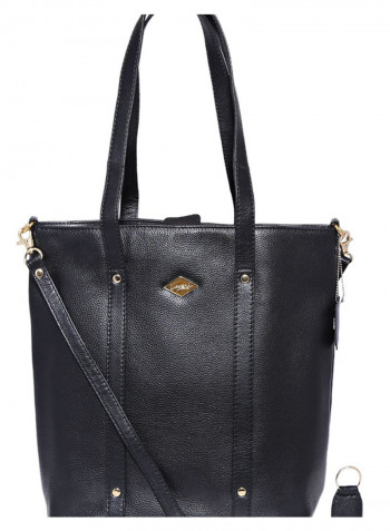 Leather Stitched Detail Tote Bag Black