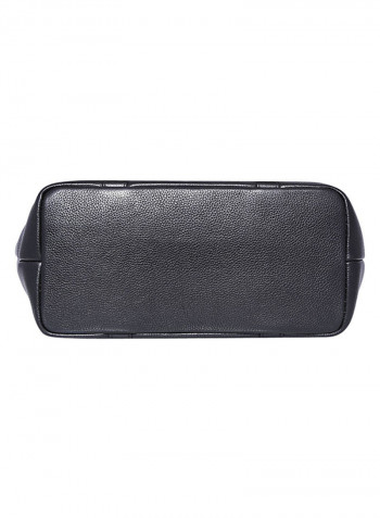 Leather Stitched Detail Tote Bag Black