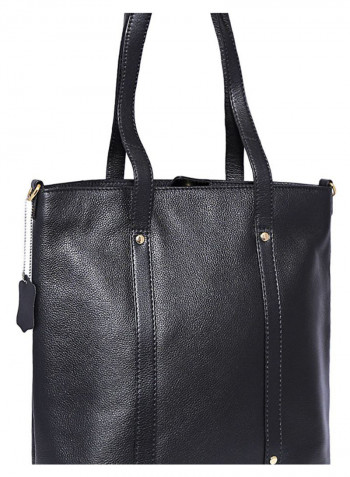 Leather Stitched Detail Tote Bag Black