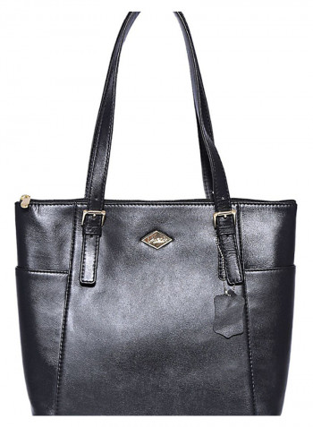 Leather Stitched Detail Tote Bag Black