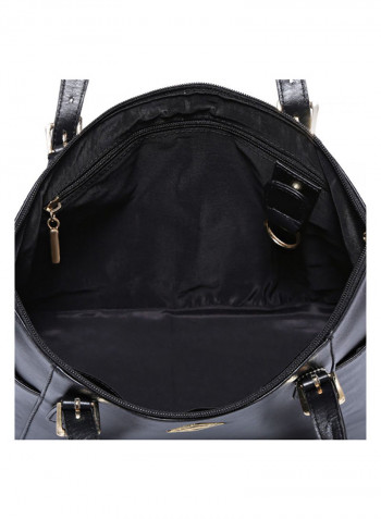 Leather Stitched Detail Tote Bag Black