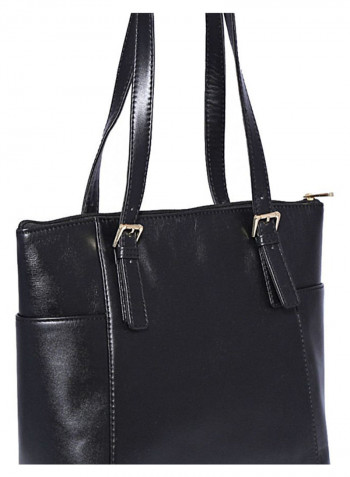 Leather Stitched Detail Tote Bag Black