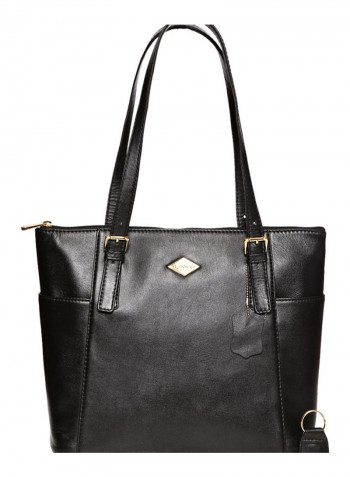 Leather Stitched Detail Tote Bag Black