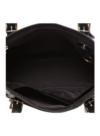 Leather Stitched Detail Tote Bag Black