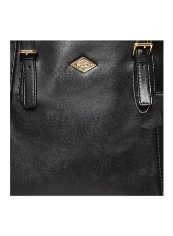 Leather Stitched Detail Tote Bag Black