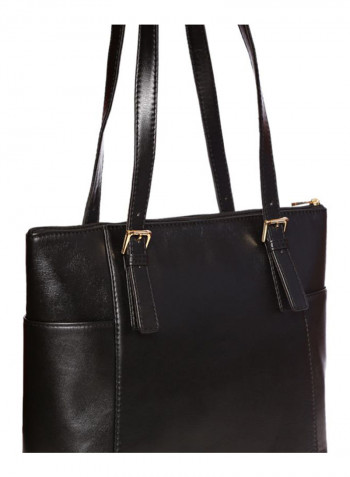Leather Stitched Detail Tote Bag Black