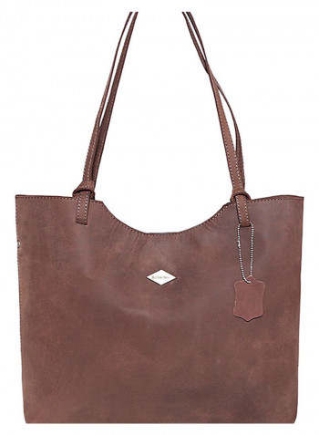 Leather Stitched Detail Tote Bag Brown