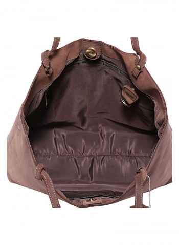 Leather Stitched Detail Tote Bag Brown