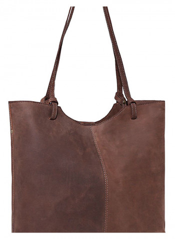 Leather Stitched Detail Tote Bag Brown