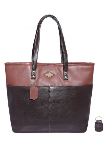 Leather Stitched Detail Tote Bag Brown