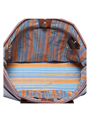 Leather Stitched Detail Tote Bag Brown