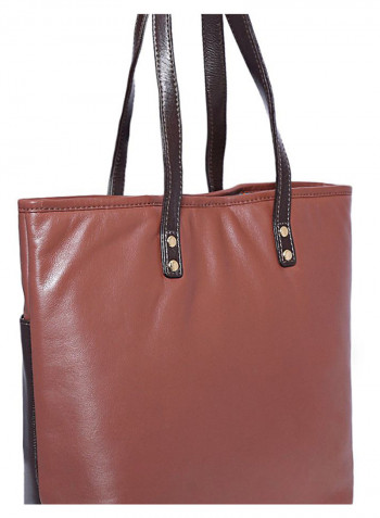 Leather Stitched Detail Tote Bag Brown