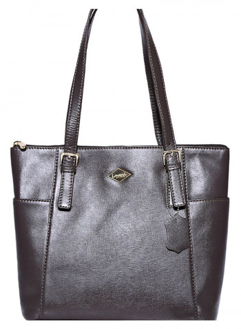 Leather Stitched Detail Tote Bag Brown