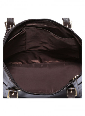 Leather Stitched Detail Tote Bag Brown