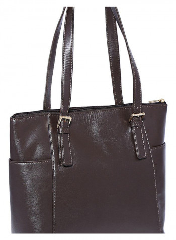 Leather Stitched Detail Tote Bag Brown