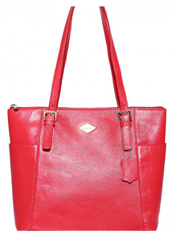 Leather Stitched Detail Tote Bag Red