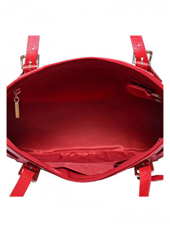 Leather Stitched Detail Tote Bag Red