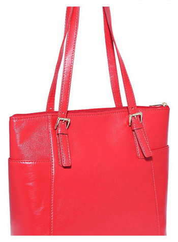 Leather Stitched Detail Tote Bag Red