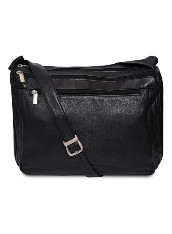 Leather Zipper Closure Crossbody Bag Black
