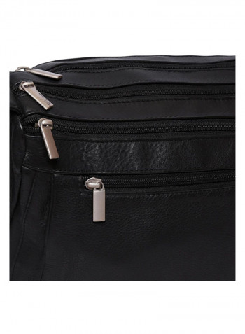 Leather Zipper Closure Crossbody Bag Black