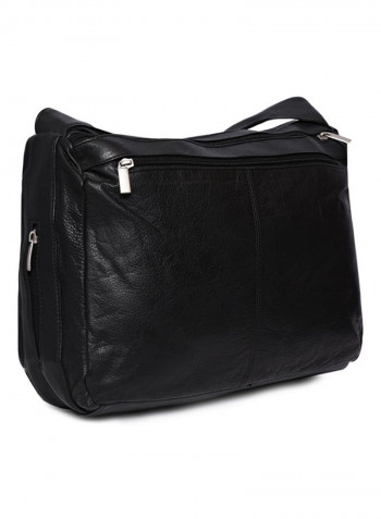 Leather Zipper Closure Crossbody Bag Black