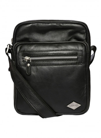 Leather Zipper Crossbody Bag Black
