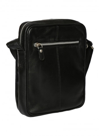 Leather Zipper Crossbody Bag Black