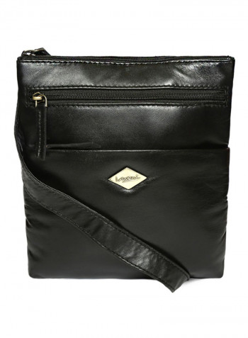 Leather Zipper Crossbody Bag Black