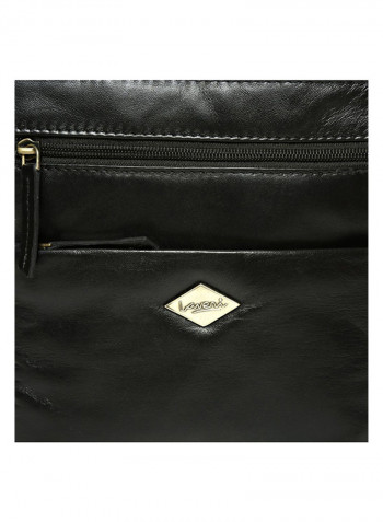 Leather Zipper Crossbody Bag Black