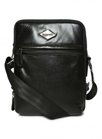 Leather Zipper Crossbody Bag Black