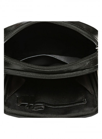 Leather Zipper Crossbody Bag Black