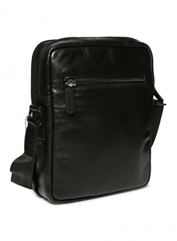 Leather Zipper Crossbody Bag Black