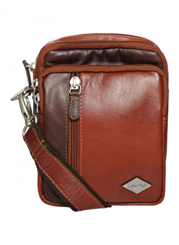 Leather Zipper Crossbody Bag Brown