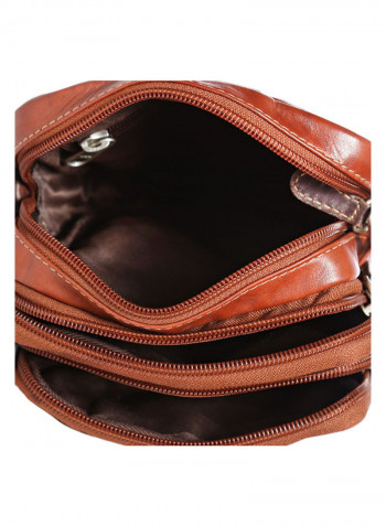 Leather Zipper Crossbody Bag Brown