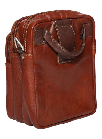 Leather Zipper Crossbody Bag Brown