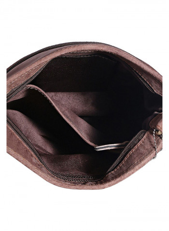 Leather Zipper Crossbody Bag Brown