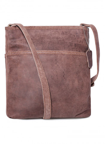 Leather Zipper Crossbody Bag Brown