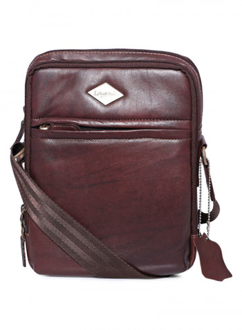 Leather Zipper Crossbody Bag Brown