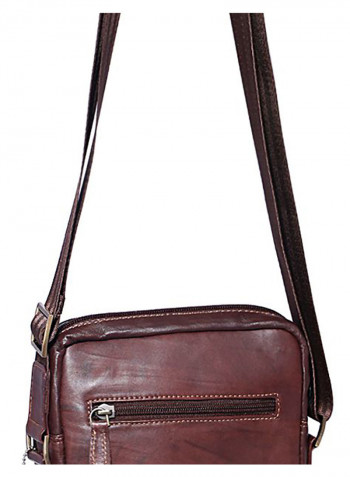 Leather Zipper Crossbody Bag Brown