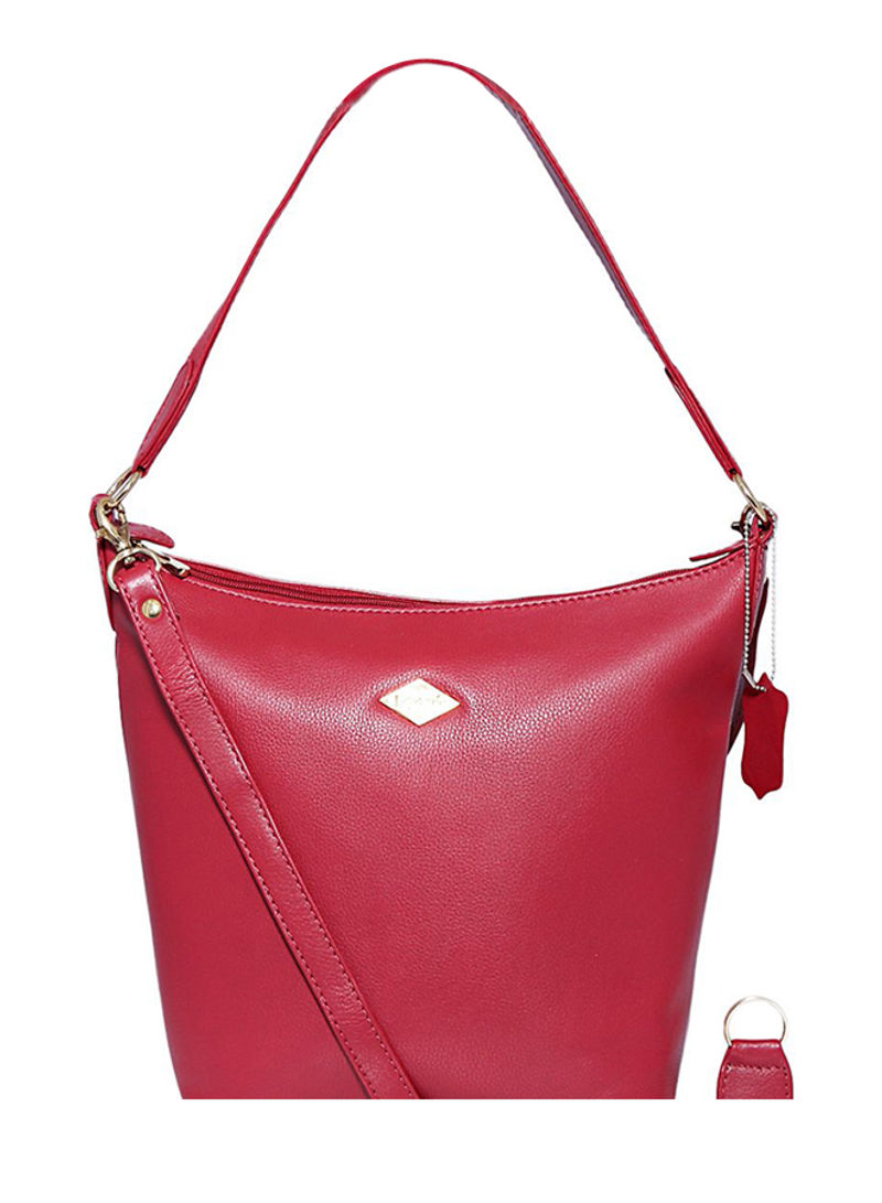 Leather Zipper Hobo Bag Red